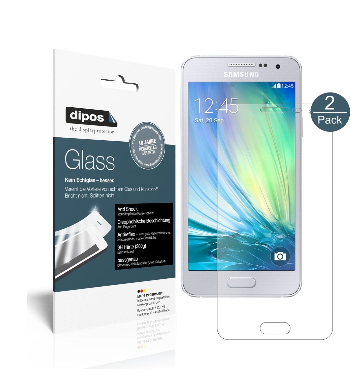 1x 9H Schutzfolie matt für Samsung Galaxy A3 (SM-A300F) Panzerfolie