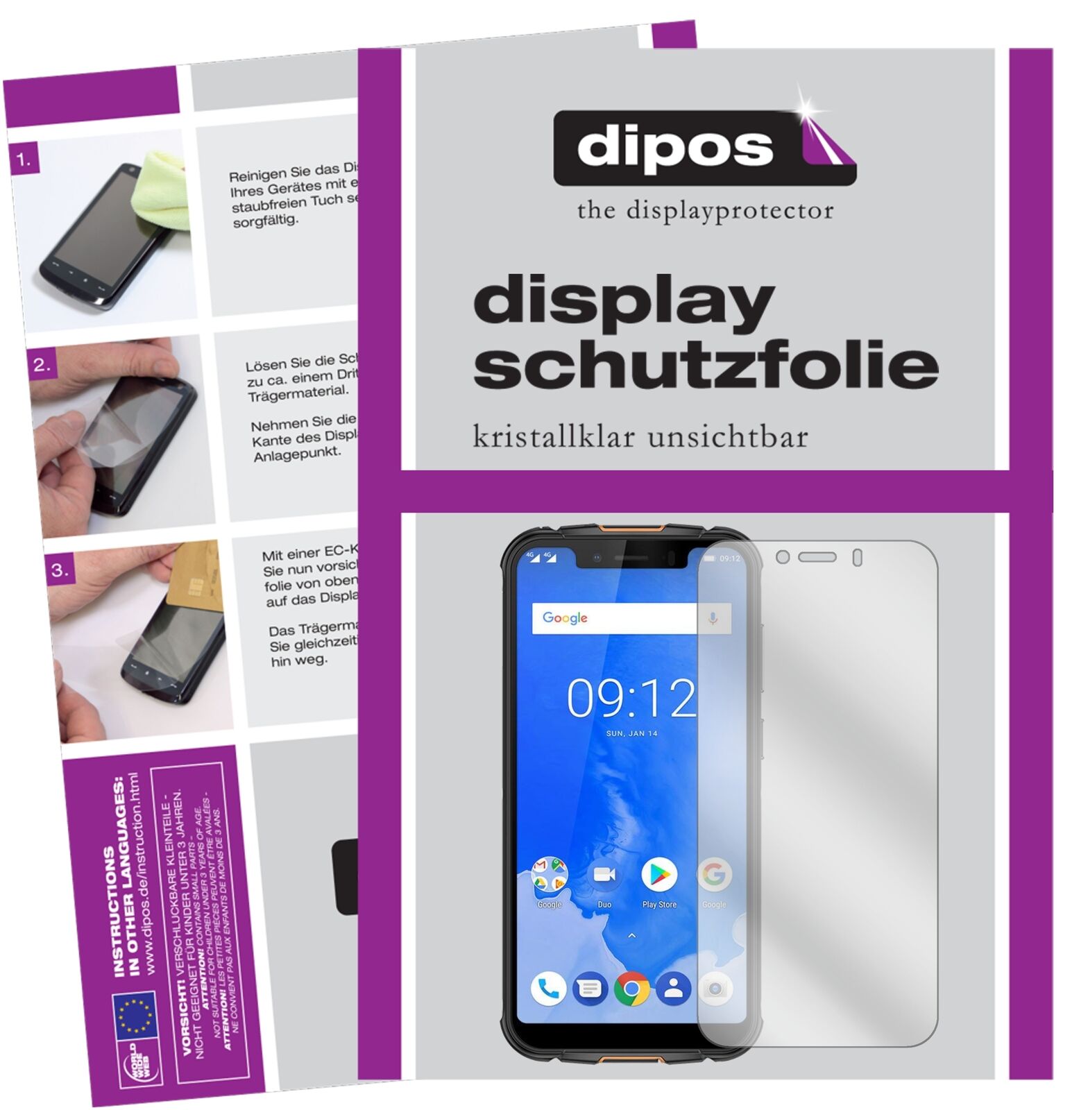 UlefoneArmor 5 mit aufgebrachter dipos Displayschutzfolie, glasklare Darstellung ohne Einschränkungen