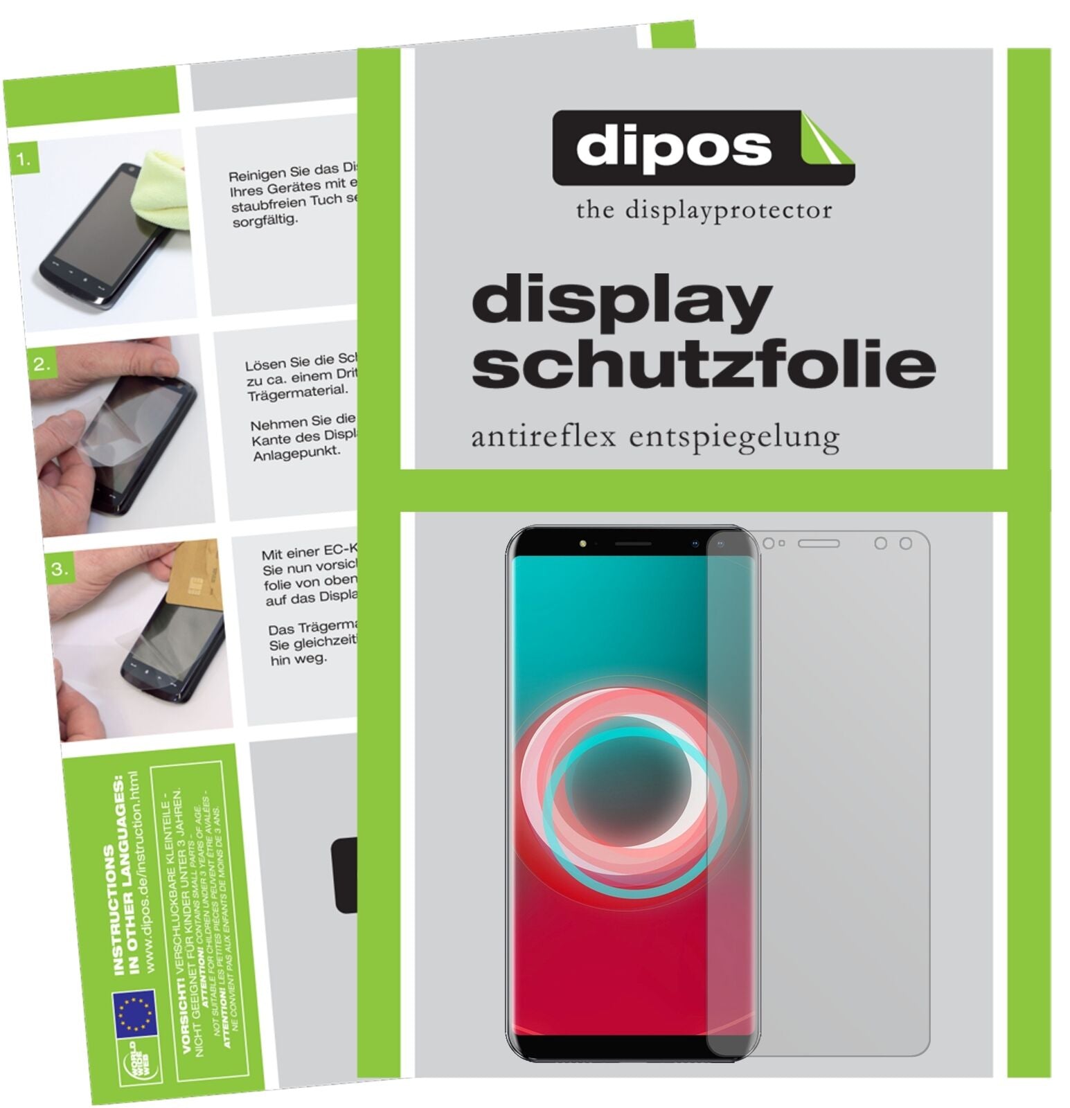 UlefonePower 3S mit aufgebrachter dipos Displayschutzfolie, die lästige Fingerabdrücke minimiert