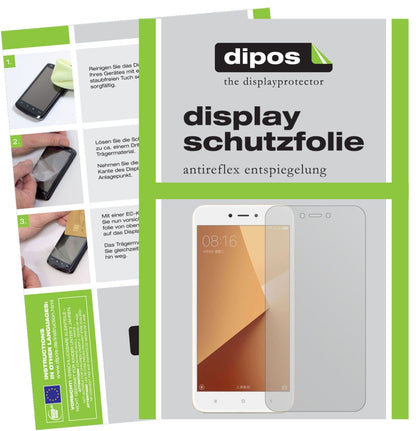 XiaomiRedmi Note 5A mit aufgebrachter dipos Displayschutzfolie, die lästige Fingerabdrücke minimiert