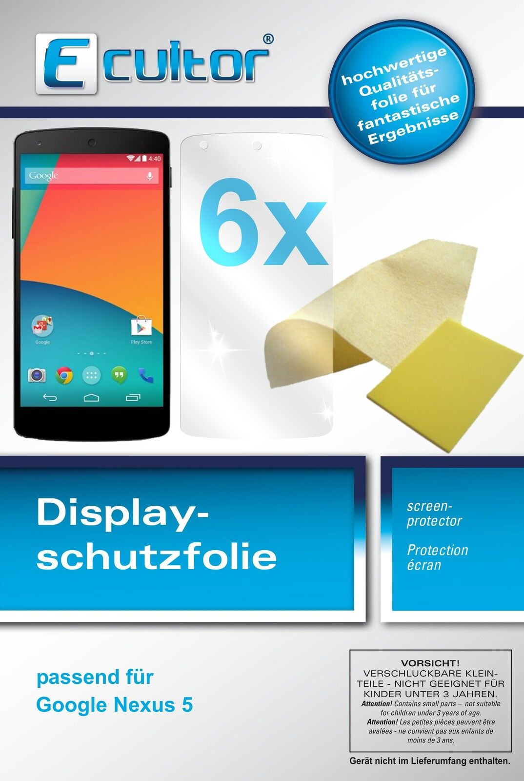 6x Schutzfolie klar für Google Nexus 5 LG Display-Schutzfolie