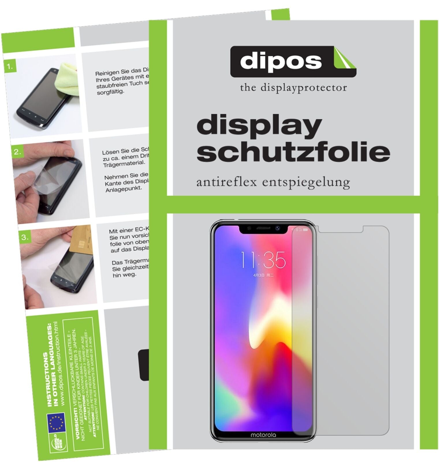 MotorolaP30 mit aufgebrachter dipos Displayschutzfolie, die lästige Fingerabdrücke minimiert