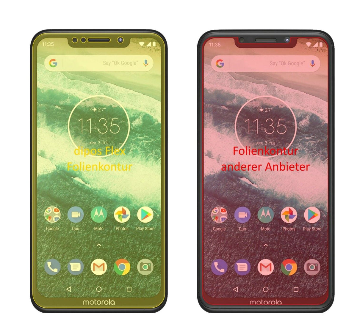 2x 3D Full Cover Schutzfolie für Motorola One Power