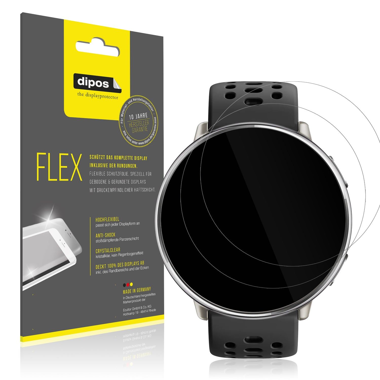 Klare Displayschutzfolie von dipos passend für Amazfit Active 2, 100% Displayabdeckung und blasenfreie Montage