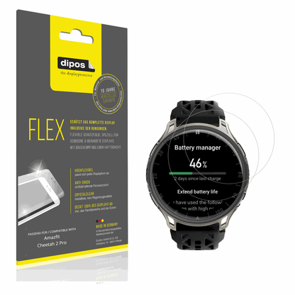 Klare Displayschutzfolie von dipos passend für Amazfit Cheetah 2 Pro, 100% Displayabdeckung und blasenfreie Montage