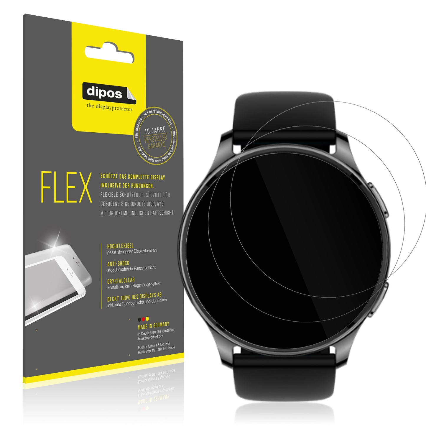 Klare Displayschutzfolie von dipos passend für Amazfit Pop 3r, 100% Displayabdeckung und blasenfreie Montage