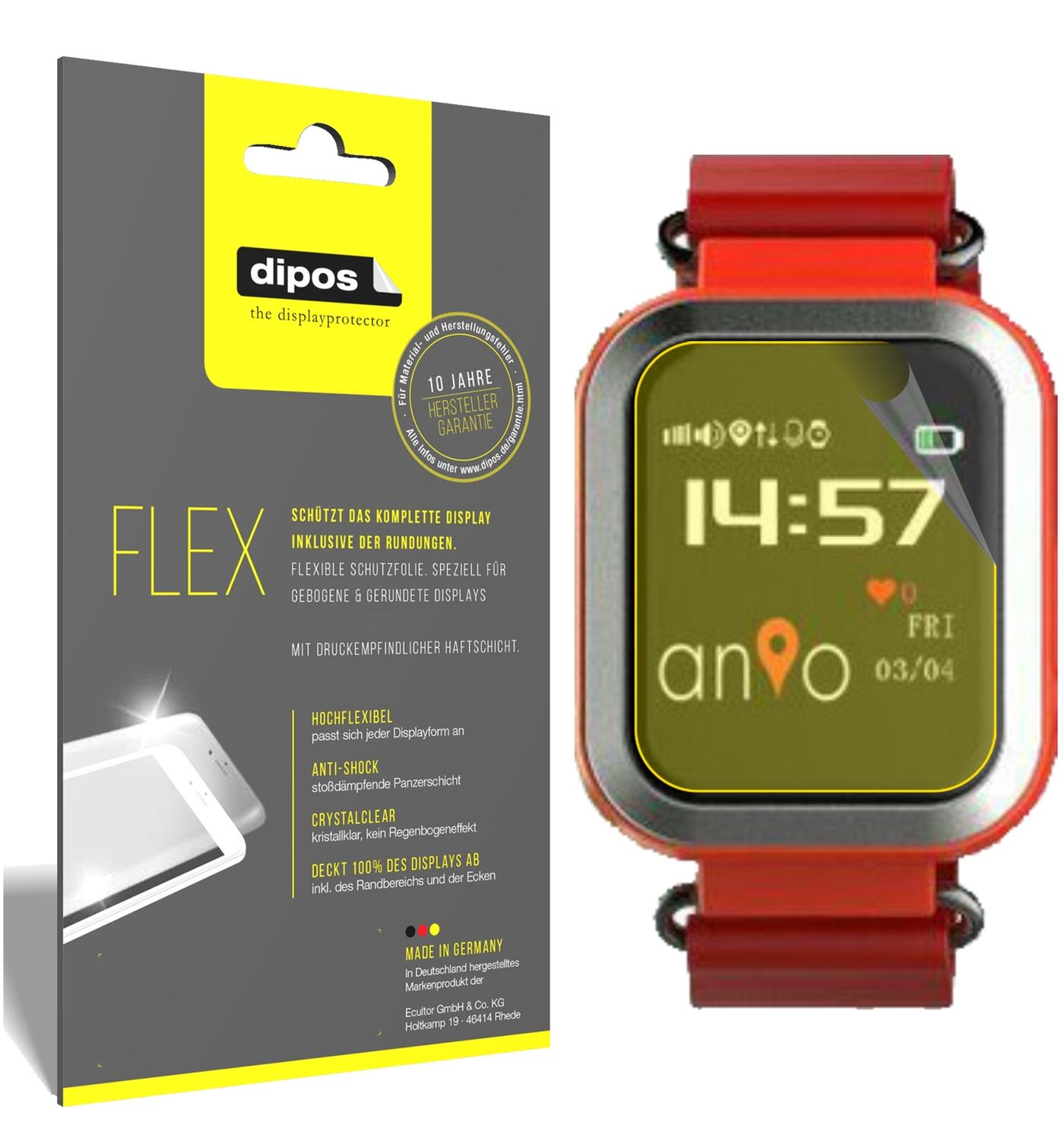 Klare Displayschutzfolie von dipos passend für Anio 3 Touch, 100% Displayabdeckung und blasenfreie Montage