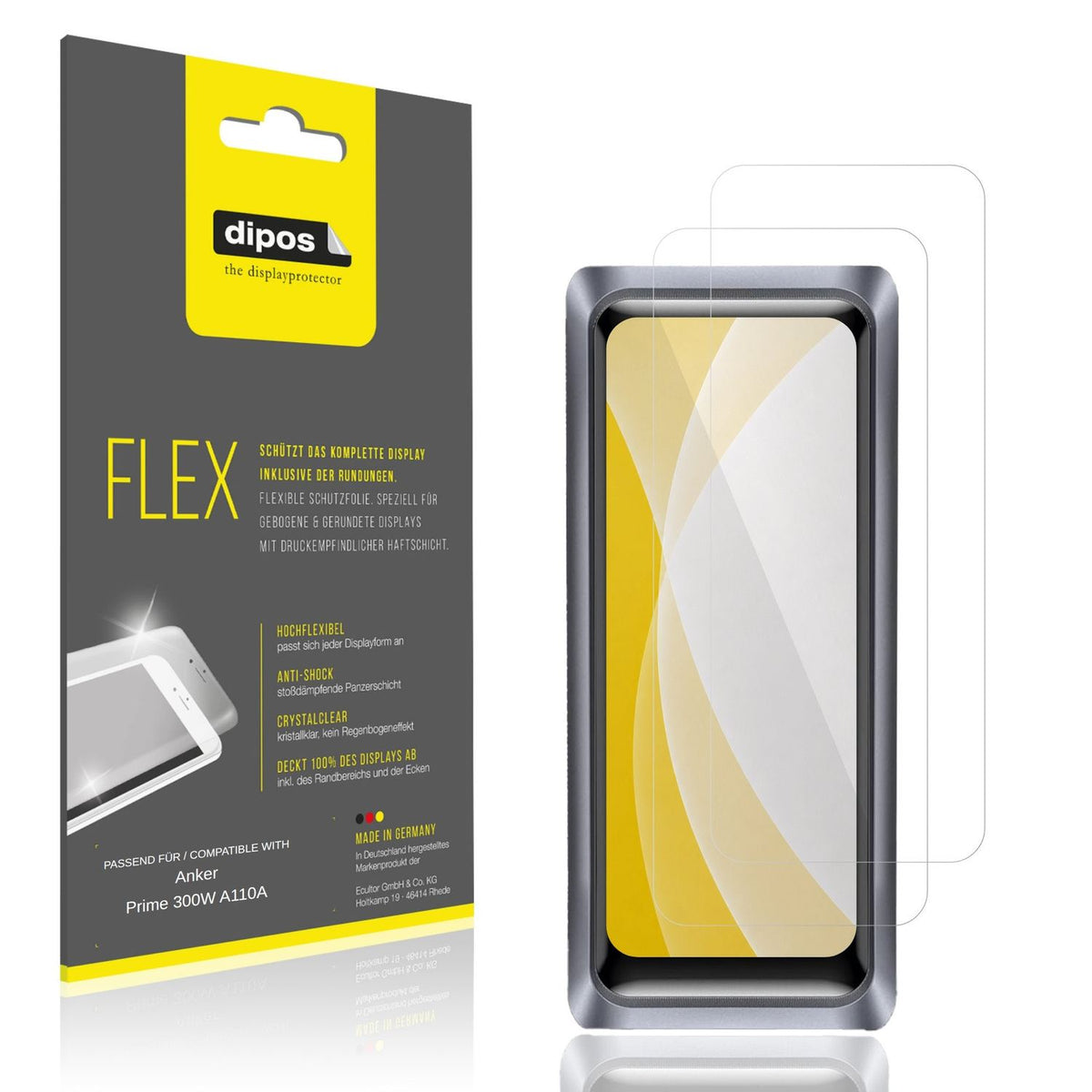 Klare Displayschutzfolie von dipos passend für Anker Prime 300W A110A, 100% Displayabdeckung und blasenfreie Montage