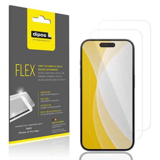Klare Displayschutzfolie von dipos passend für Apple iPhone 14 Pro Max, 100% Displayabdeckung und blasenfreie Montage
