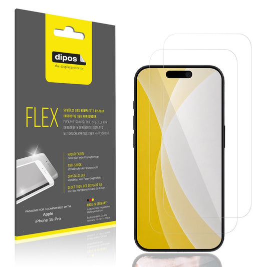 Klare Displayschutzfolie von dipos passend für Apple iPhone 15 Pro, 100% Displayabdeckung und blasenfreie Montage
