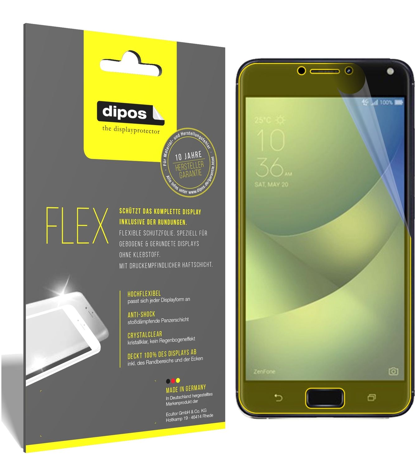Klare Displayschutzfolie von dipos passend für Asus Zenfone 4 Max 5,2 Zoll ZC520KL, 100% Displayabdeckung und blasenfreie Montage