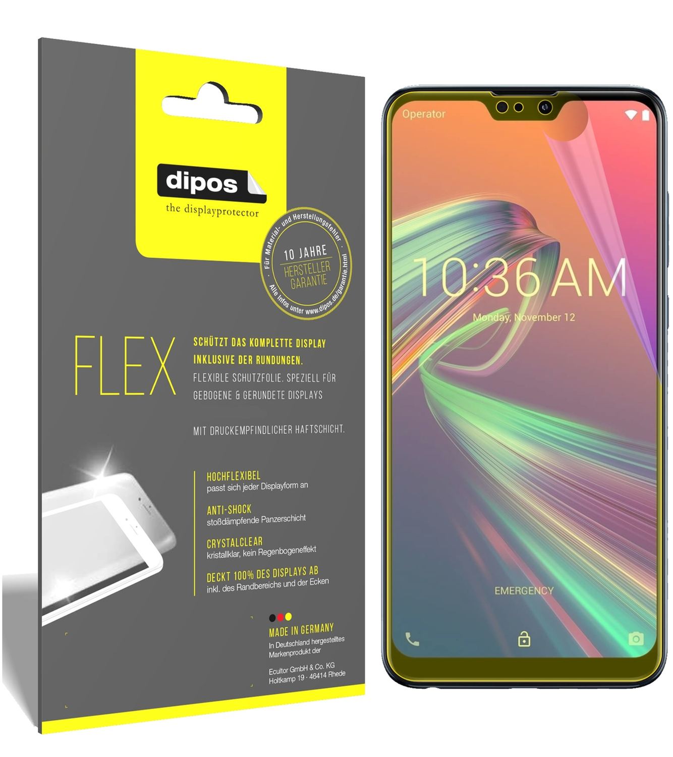 Klare Displayschutzfolie von dipos passend für Asus ZenFone Max Pro (M2), 100% Displayabdeckung und blasenfreie Montage