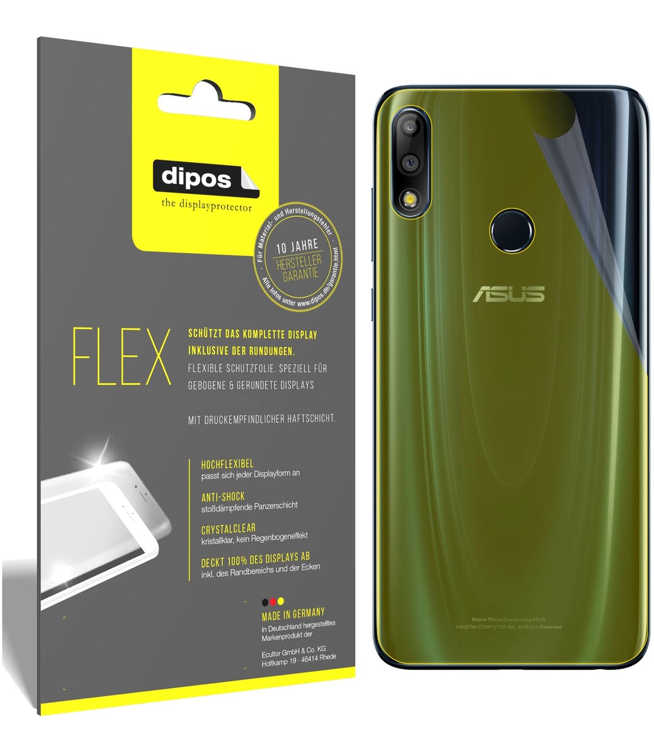 Klare Displayschutzfolie von dipos passend für Asus ZenFone Max Pro (M2) Rückseite, 100% Displayabdeckung und blasenfreie Montage