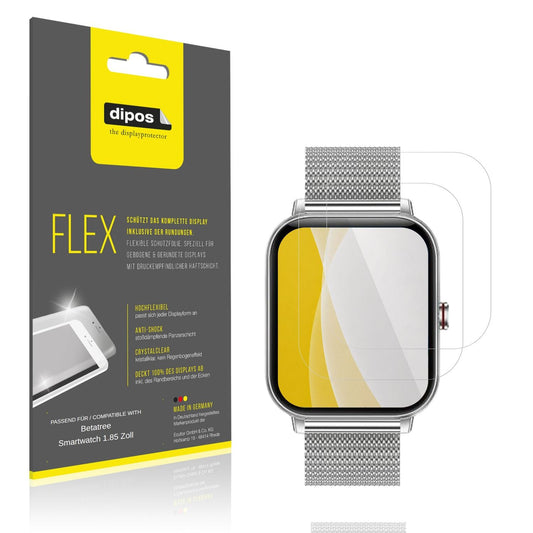 Klare Displayschutzfolie von dipos passend für Betatree Smartwatch 1.85 Zoll, 100% Displayabdeckung und blasenfreie Montage