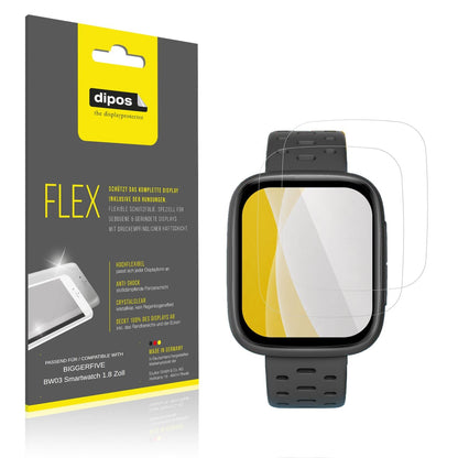 Klare Displayschutzfolie von dipos passend für BIGGERFIVE BW03 Smartwatch 1.8 Zoll, 100% Displayabdeckung und blasenfreie Montage