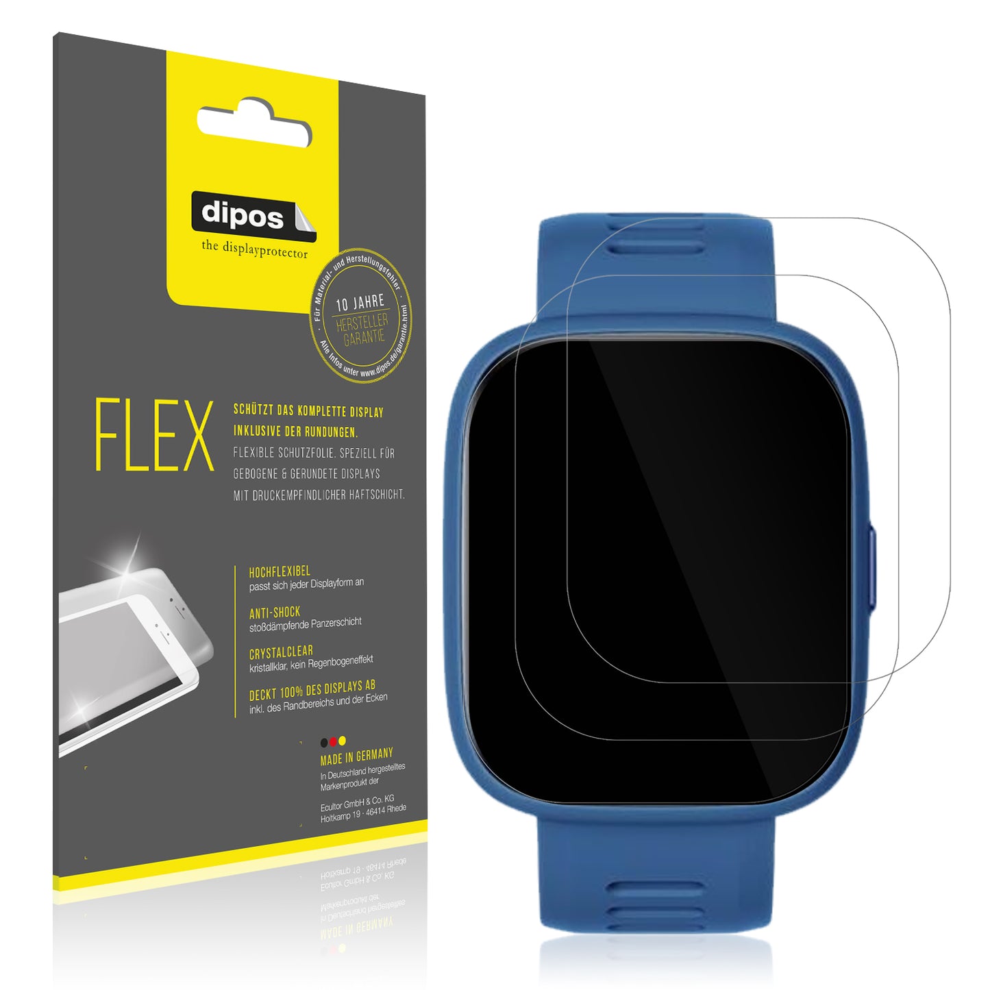 Klare Displayschutzfolie von dipos passend für BiggerFive Smartwatch Kinder, 100% Displayabdeckung und blasenfreie Montage