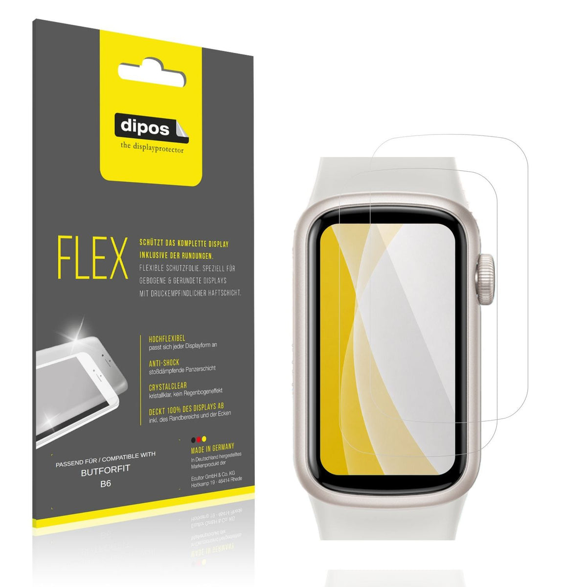 Klare Displayschutzfolie von dipos passend für BUTFORFIT B6, 100% Displayabdeckung und blasenfreie Montage