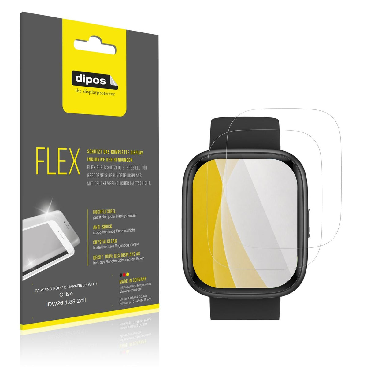 Klare Displayschutzfolie von dipos passend f�r Cillso IDW26 1.83 Zoll, 100% Displayabdeckung und blasenfreie Montage