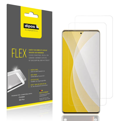 Klare Displayschutzfolie von dipos passend für Condor 80 Pro, 100% Displayabdeckung und blasenfreie Montage