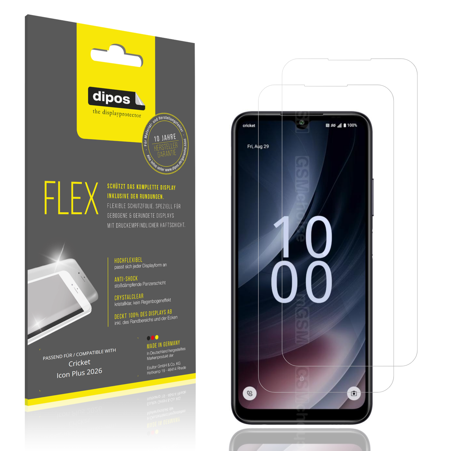 Klare Displayschutzfolie von dipos passend für Cricket Icon Plus 2026, 100% Displayabdeckung und blasenfreie Montage