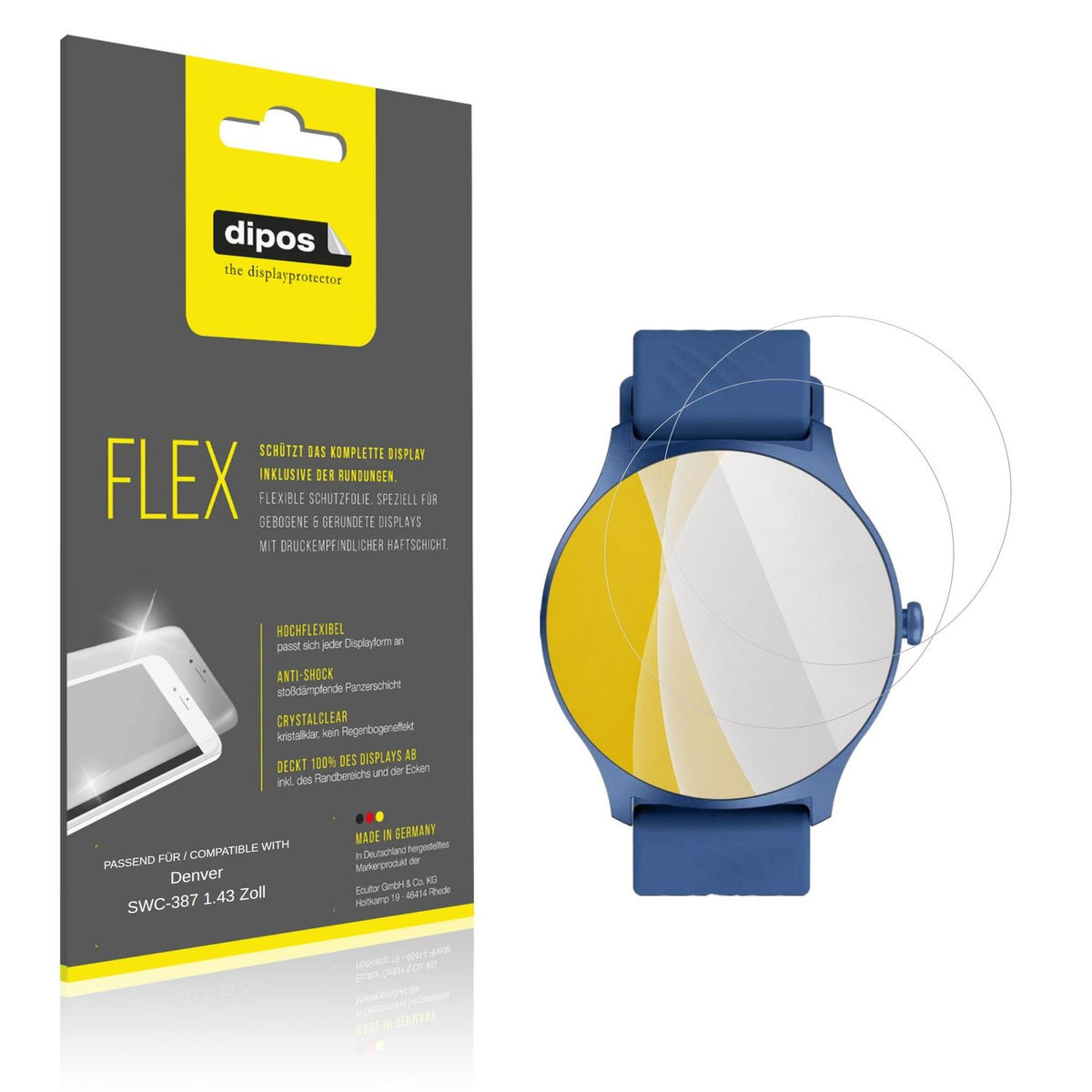 Klare Displayschutzfolie von dipos passend für Denver SWC-387 1.43 Zoll, 100% Displayabdeckung und blasenfreie Montage