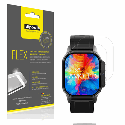 Klare Displayschutzfolie von dipos passend für Domino Watch DM62, 100% Displayabdeckung und blasenfreie Montage