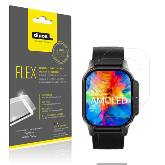 Klare Displayschutzfolie von dipos passend für Domino Watch DM62, 100% Displayabdeckung und blasenfreie Montage
