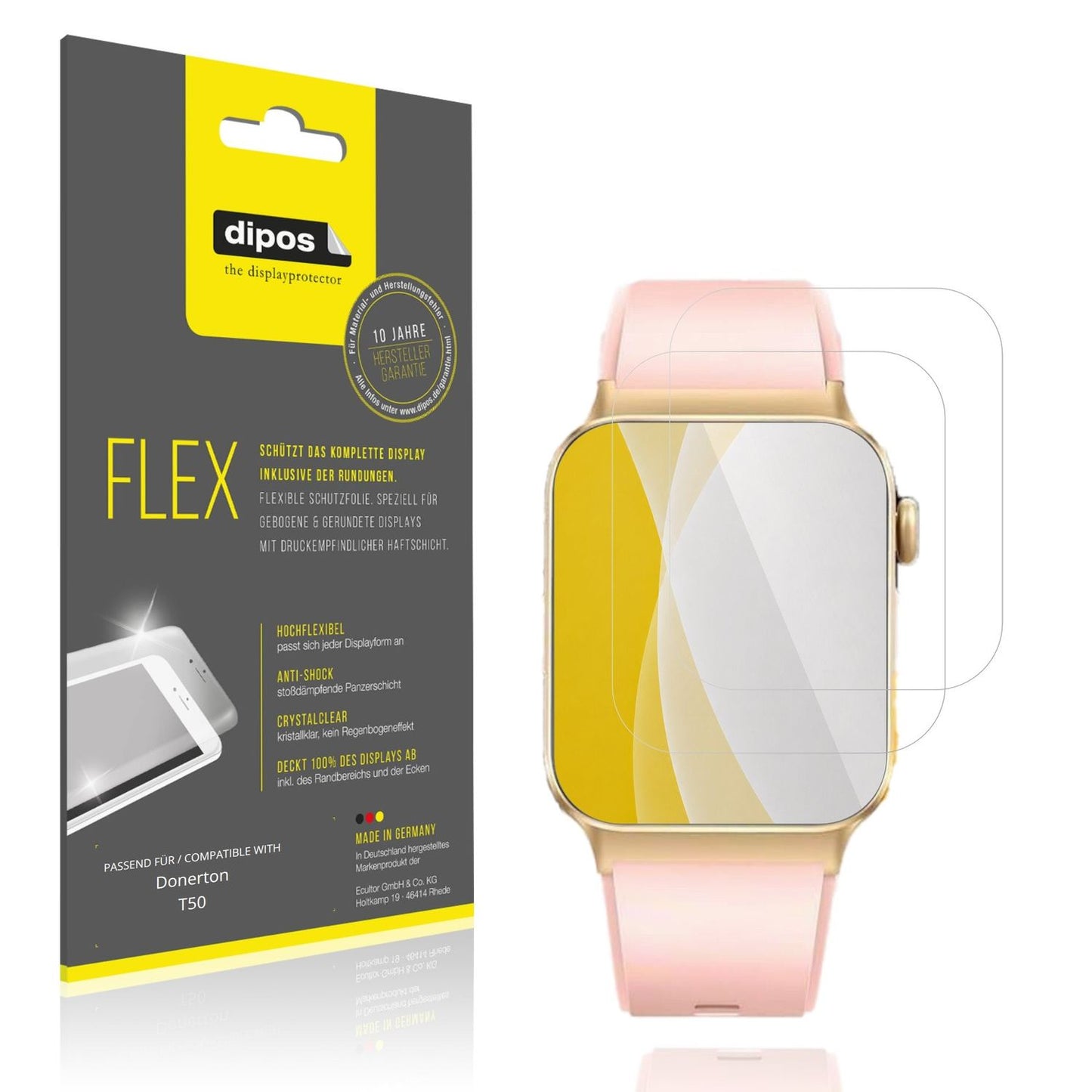Klare Displayschutzfolie von dipos passend für Donerton T50, 100% Displayabdeckung und blasenfreie Montage