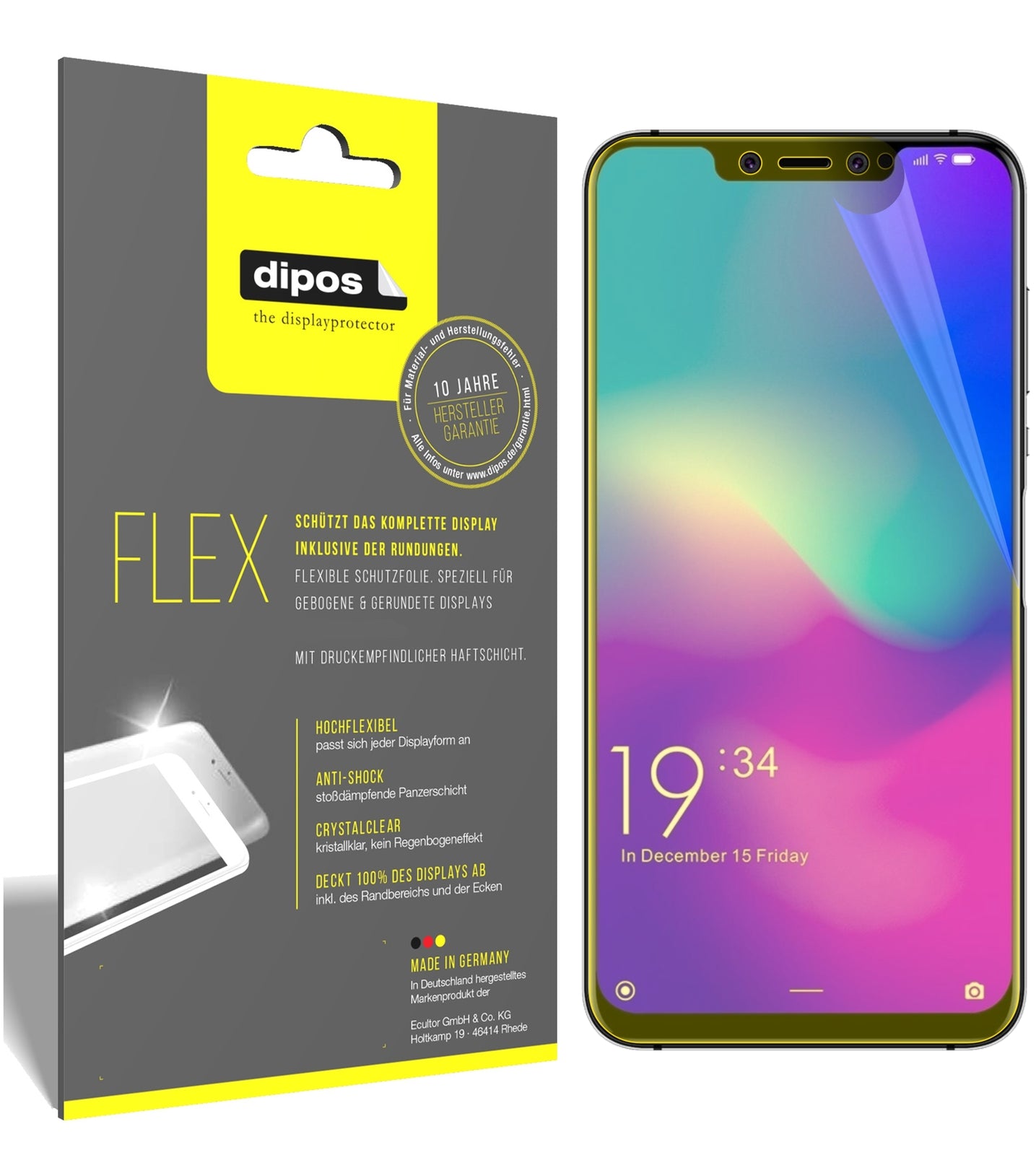 Klare Displayschutzfolie von dipos passend für Elephone A5, 100% Displayabdeckung und blasenfreie Montage