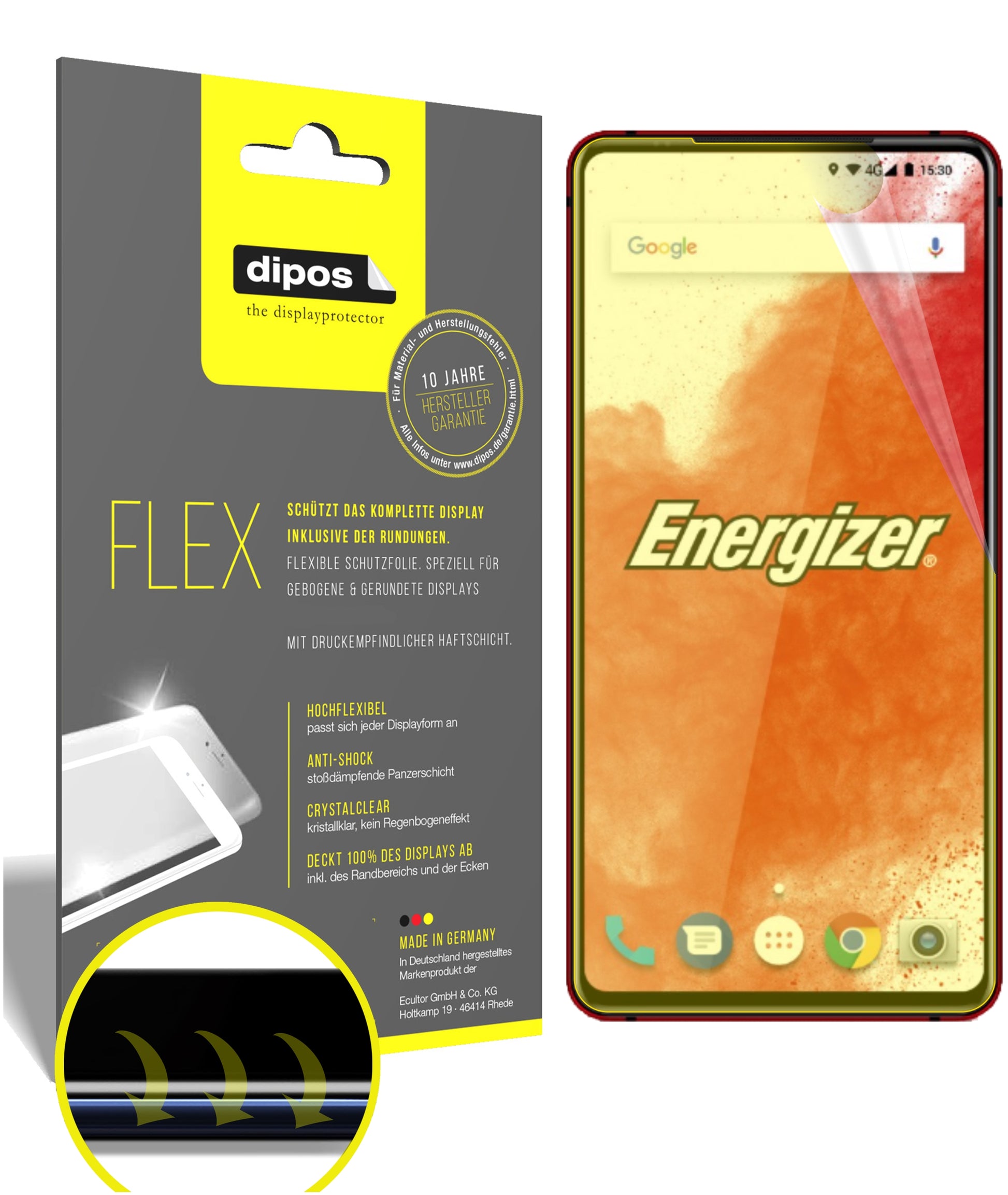 Klare Displayschutzfolie von dipos passend für Energizer Power Max P18K Pop, 100% Displayabdeckung und blasenfreie Montage