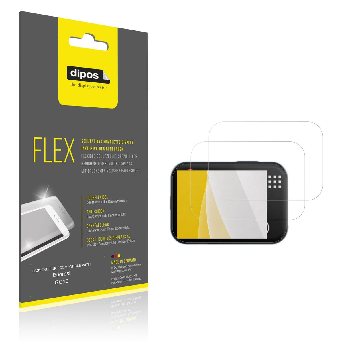 Klare Displayschutzfolie von dipos passend für Euorosi GO10, 100% Displayabdeckung und blasenfreie Montage