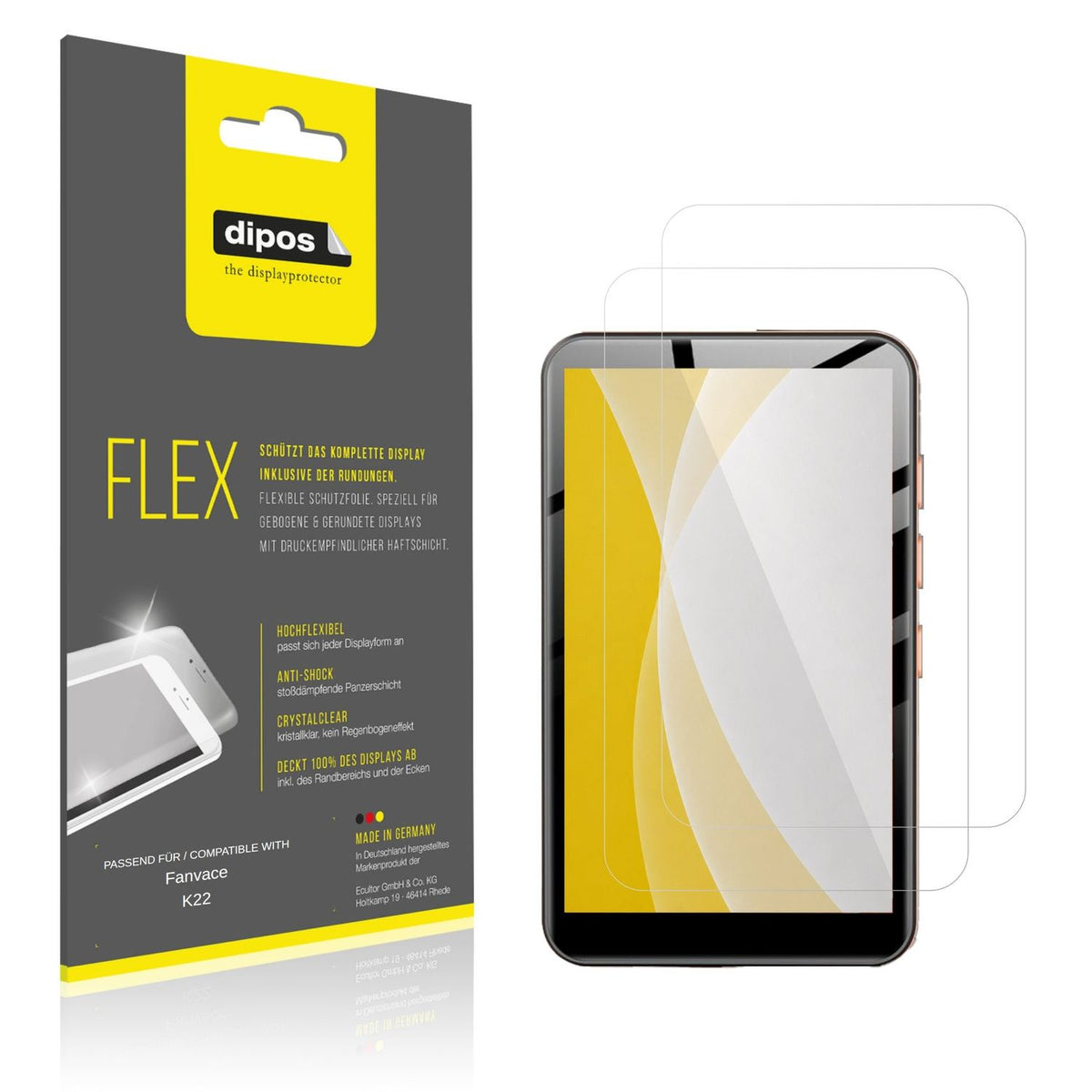 Klare Displayschutzfolie von dipos passend für Fanvace K22, 100% Displayabdeckung und blasenfreie Montage