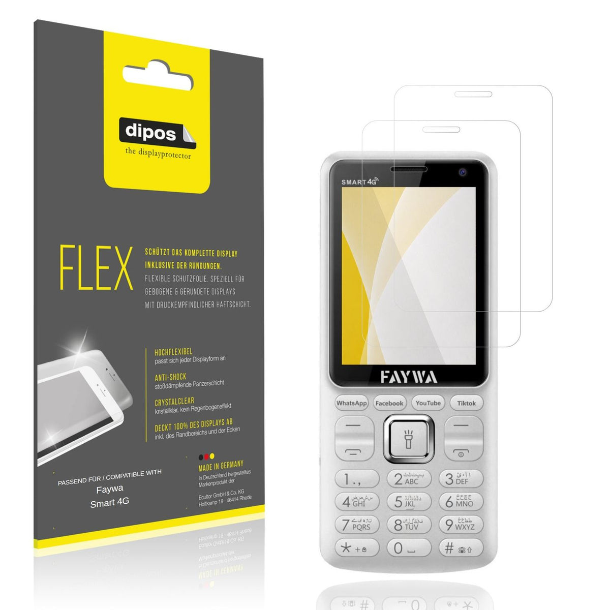 Klare Displayschutzfolie von dipos passend für Faywa Smart 4G, 100% Displayabdeckung und blasenfreie Montage