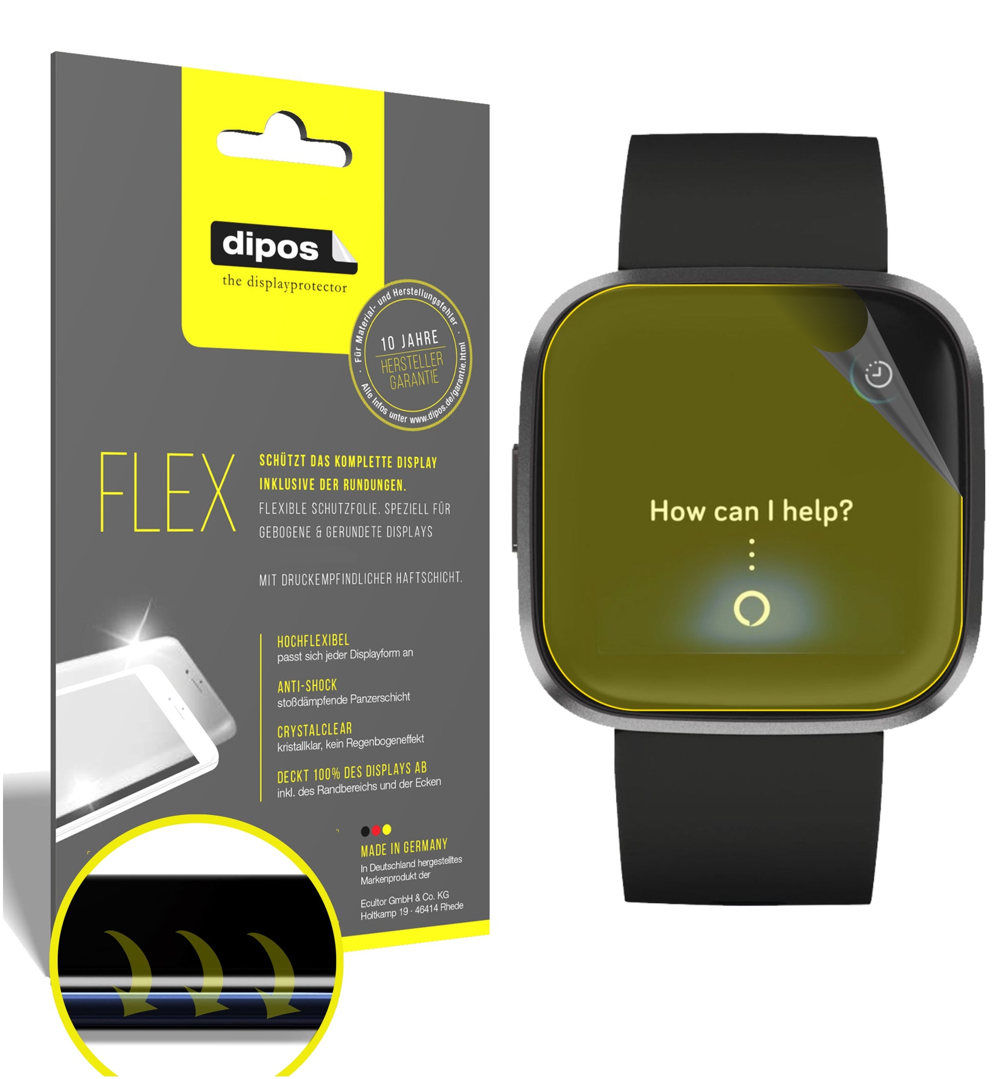 Klare Displayschutzfolie von dipos passend für FitBit Versa 2, 100% Displayabdeckung und blasenfreie Montage