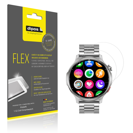Klare Displayschutzfolie von dipos passend für Fitdafit 1.52 Zoll Smartwatch, 100% Displayabdeckung und blasenfreie Montage