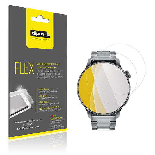 Klare Displayschutzfolie von dipos passend für FITFLEX 1.43 Zoll Smartwatch, 100% Displayabdeckung und blasenfreie Montage