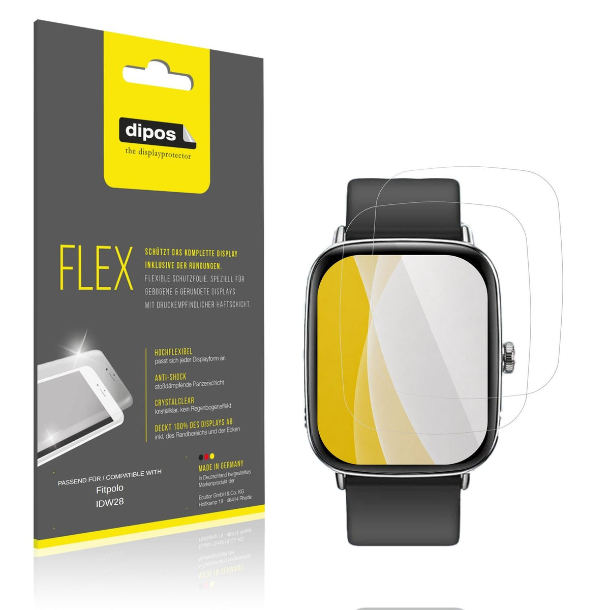 Klare Displayschutzfolie von dipos passend für Fitpolo IDW28, 100% Displayabdeckung und blasenfreie Montage