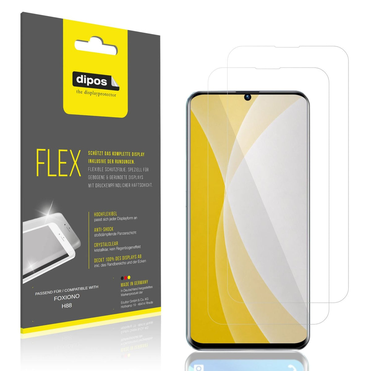 Klare Displayschutzfolie von dipos passend für FOXIONO H88, 100% Displayabdeckung und blasenfreie Montage
