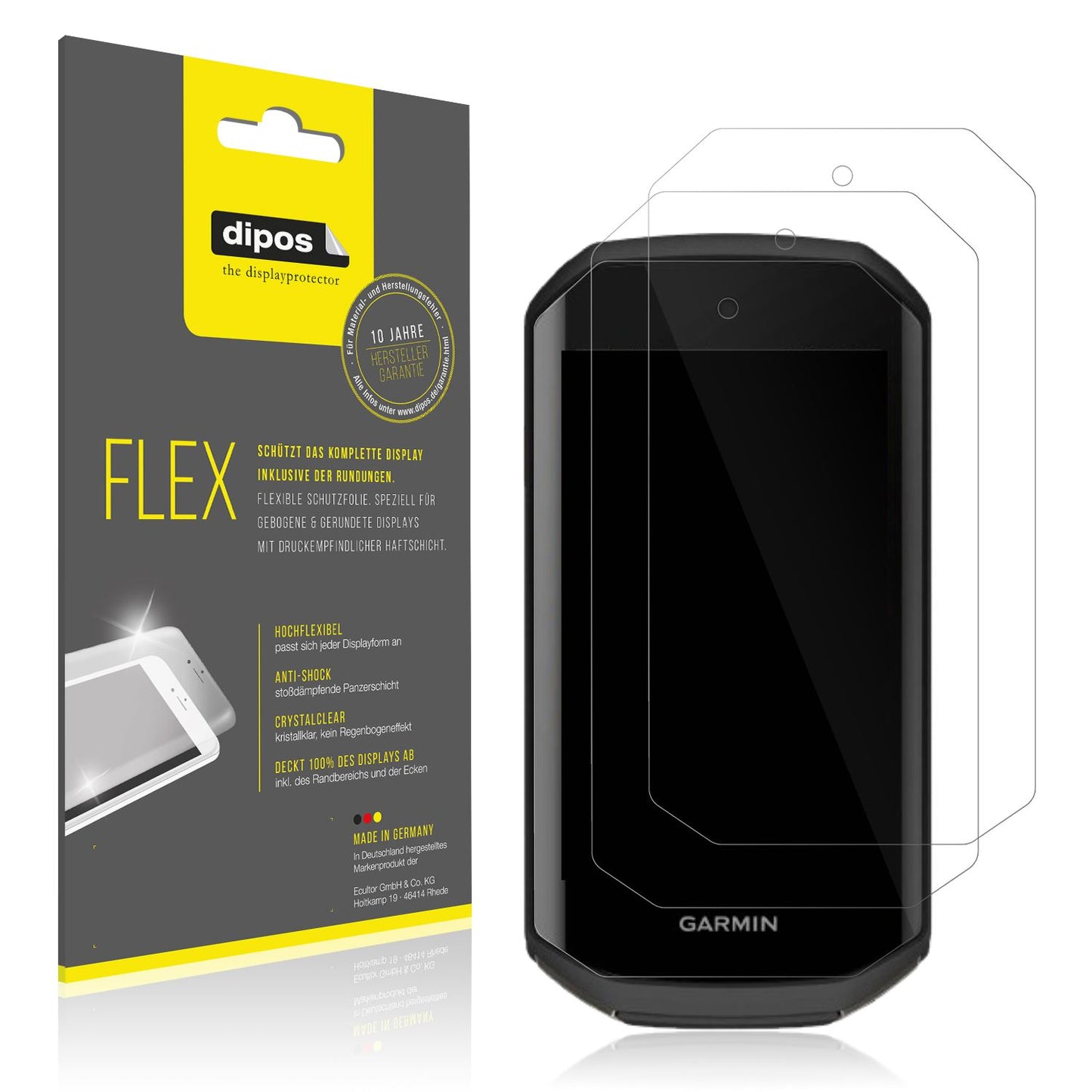 Klare Displayschutzfolie von dipos passend für Garmin Edge 1050, 100% Displayabdeckung und blasenfreie Montage