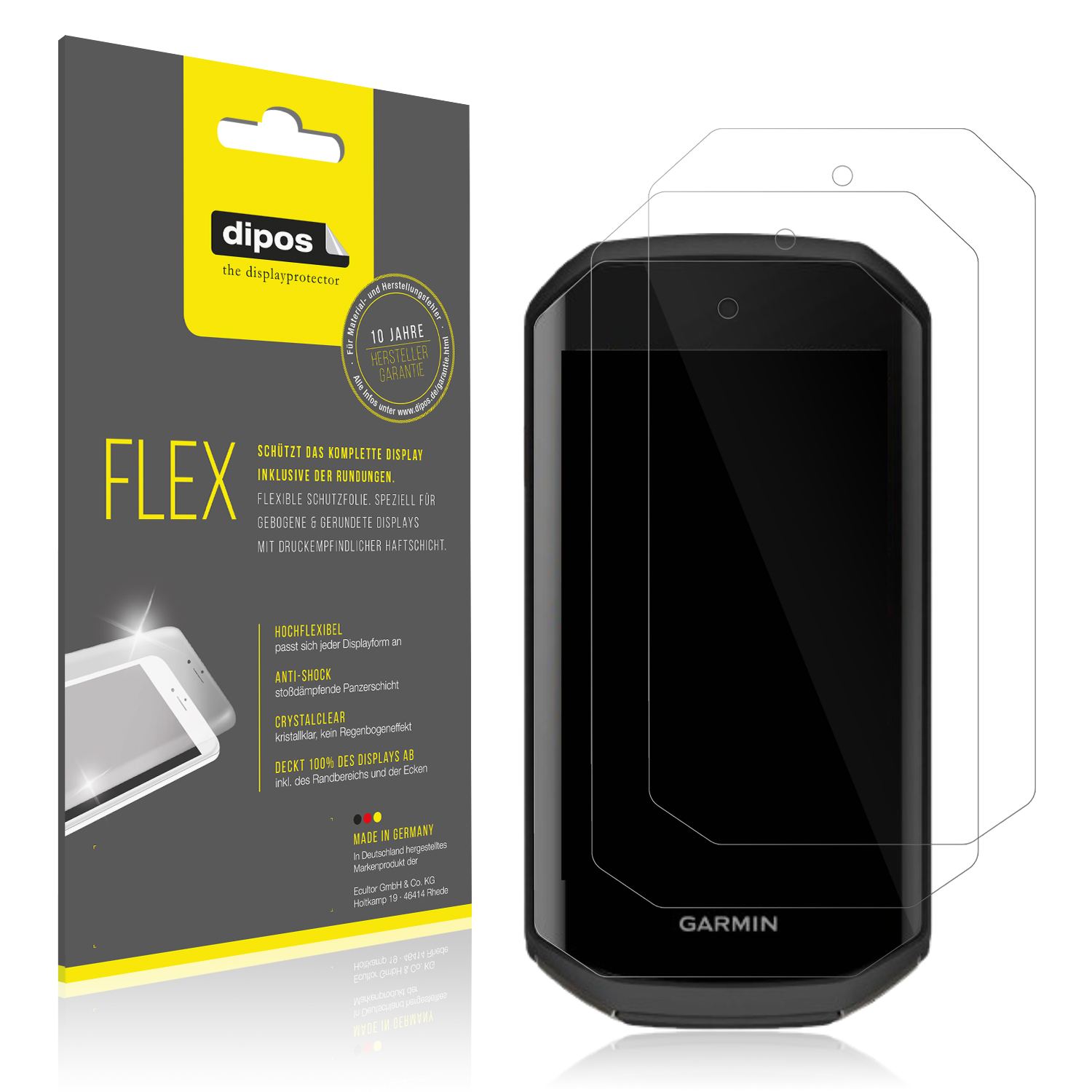 Klare Displayschutzfolie von dipos passend für Garmin Edge 1050, 100% Displayabdeckung und blasenfreie Montage