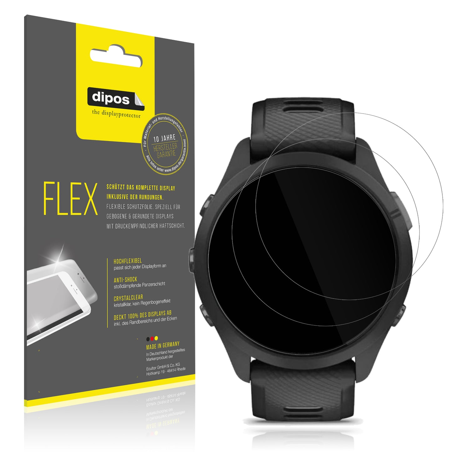 Klare Displayschutzfolie von dipos passend für Garmin Forerunner 265 46mm, 100% Displayabdeckung und blasenfreie Montage