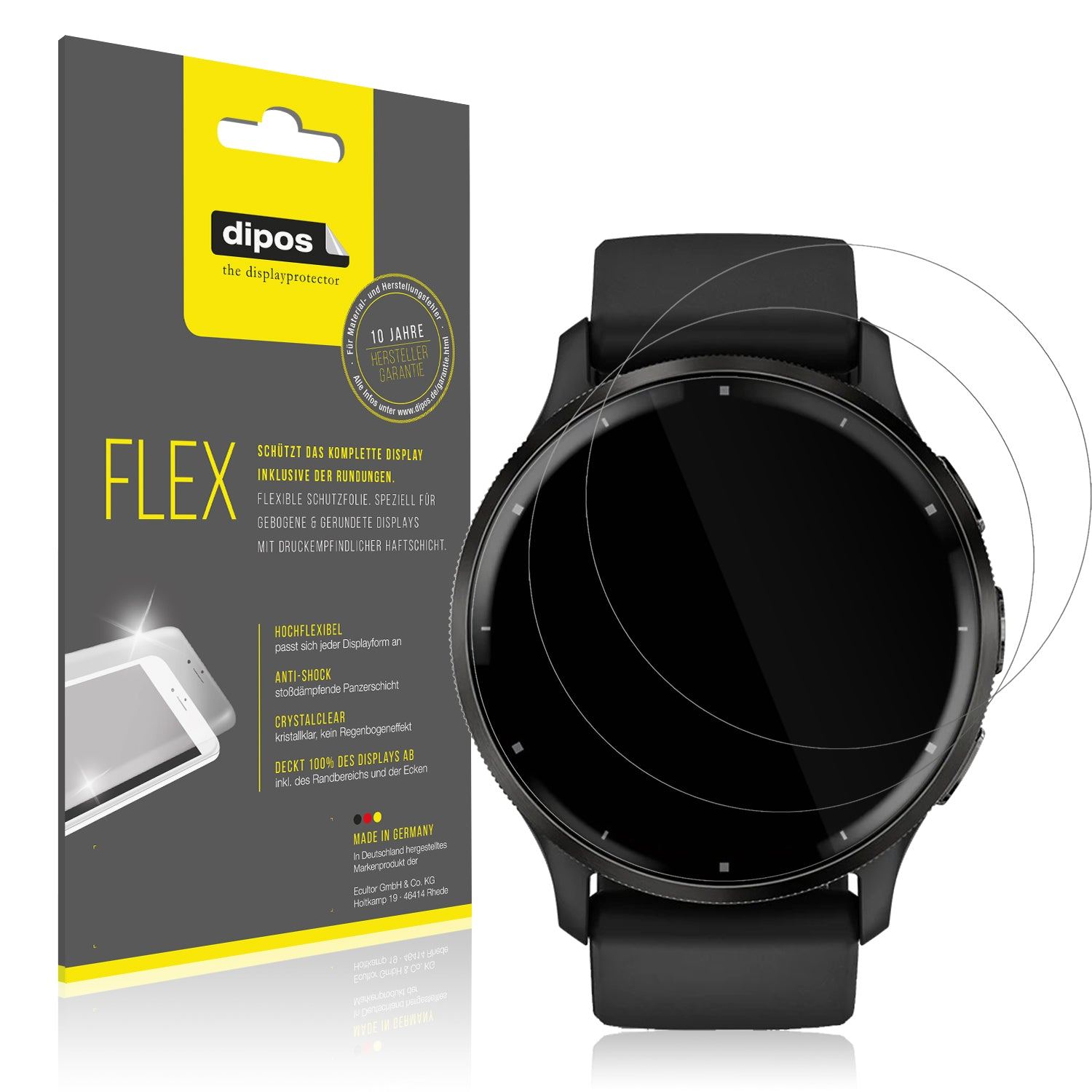 Klare Displayschutzfolie von dipos passend für Garmin Venu 3, 100% Displayabdeckung und blasenfreie Montage