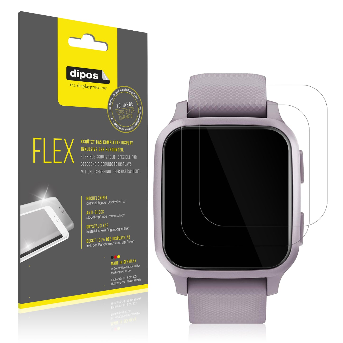 Klare Displayschutzfolie von dipos passend für Garmin Venu Sq 2, 100% Displayabdeckung und blasenfreie Montage