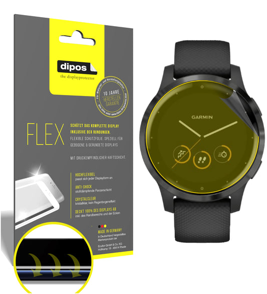 Klare Displayschutzfolie von dipos passend für Garmin Vivoactive 4s (40mm), 100% Displayabdeckung und blasenfreie Montage