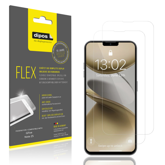 Klare Displayschutzfolie von dipos passend für GFive Note 25, 100% Displayabdeckung und blasenfreie Montage