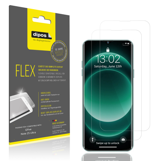 Klare Displayschutzfolie von dipos passend für GFive Note 25 Ultra, 100% Displayabdeckung und blasenfreie Montage