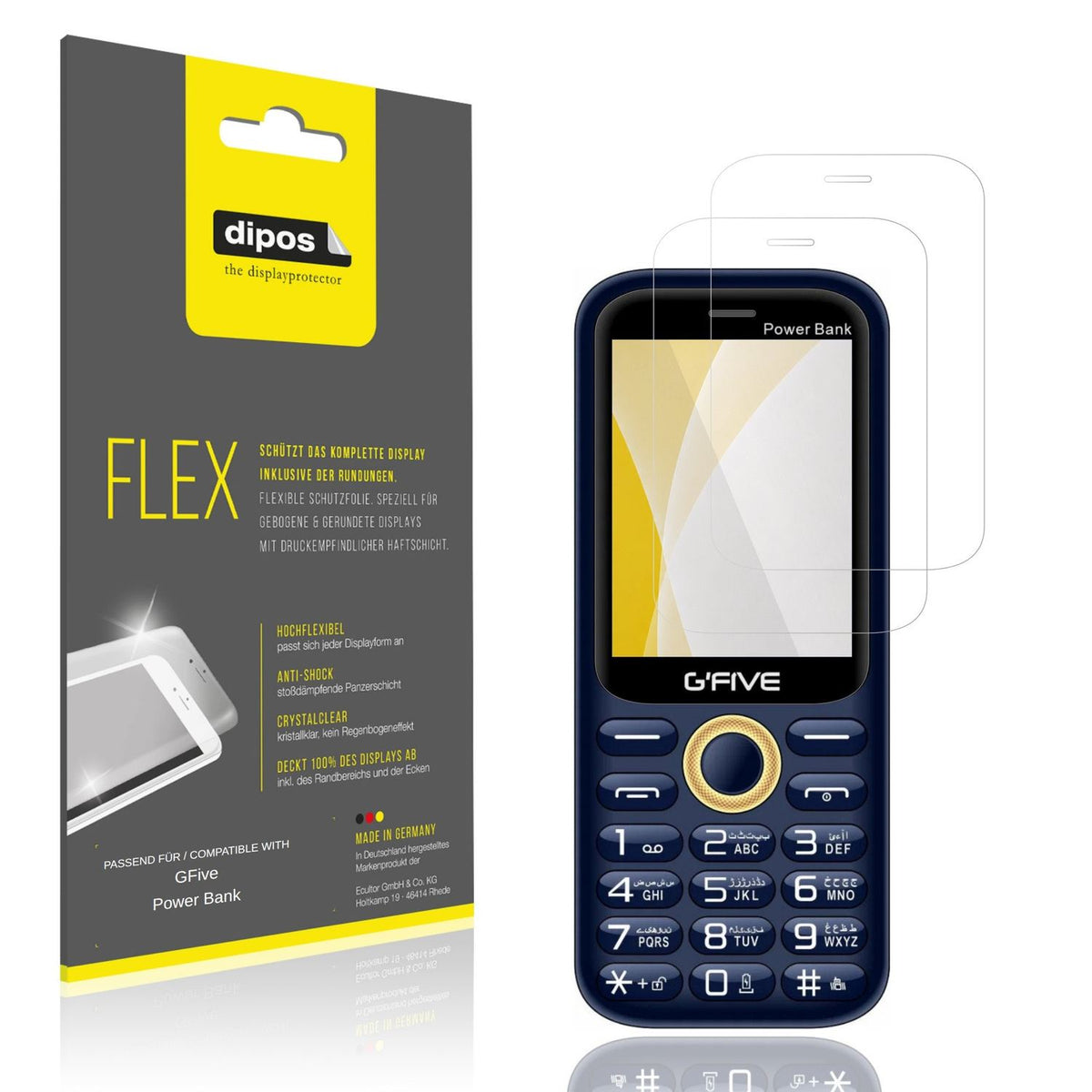 Klare Displayschutzfolie von dipos passend für GFive Power Bank, 100% Displayabdeckung und blasenfreie Montage