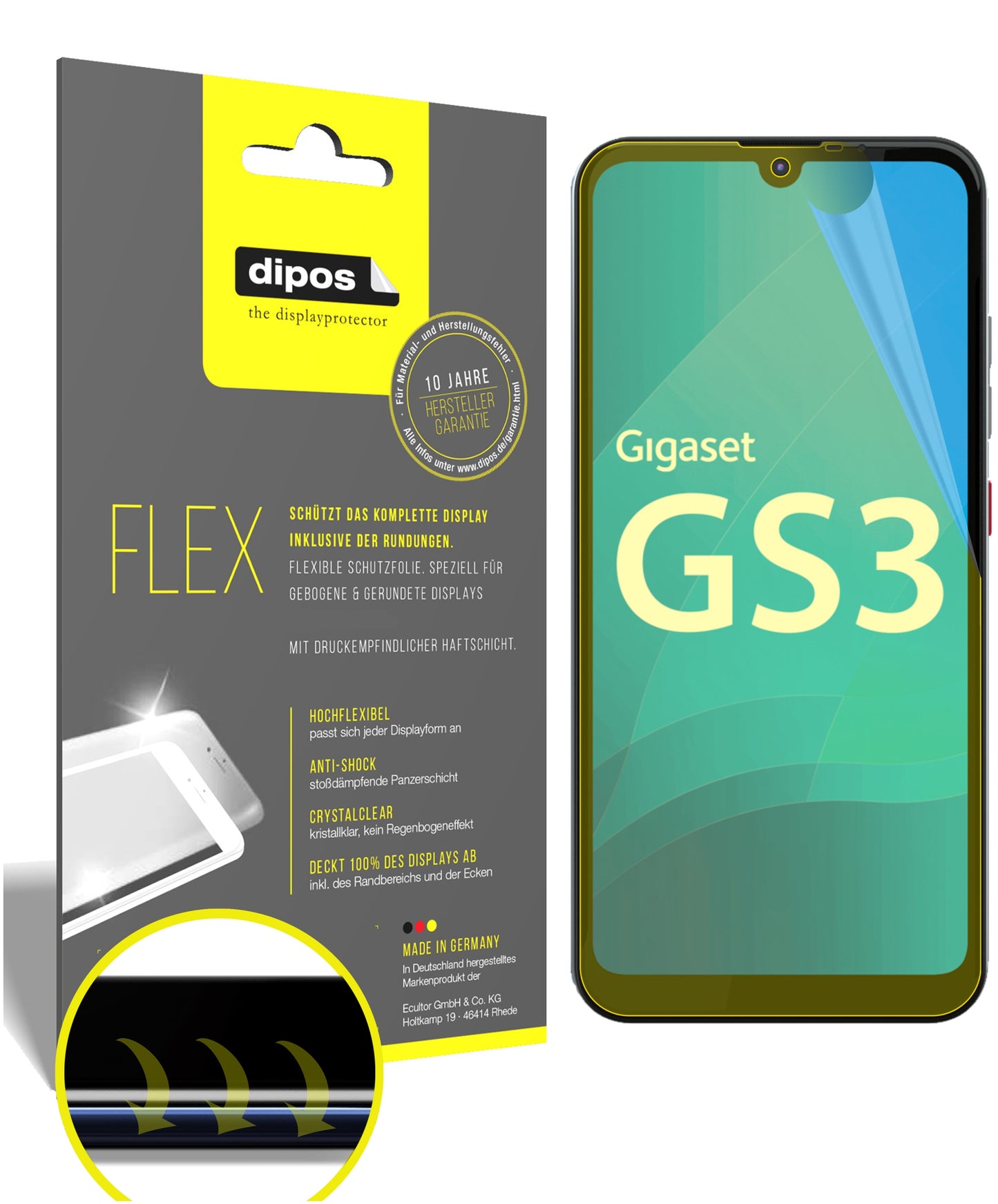 Klare Displayschutzfolie von dipos passend für Gigaset GS3, 100% Displayabdeckung und blasenfreie Montage