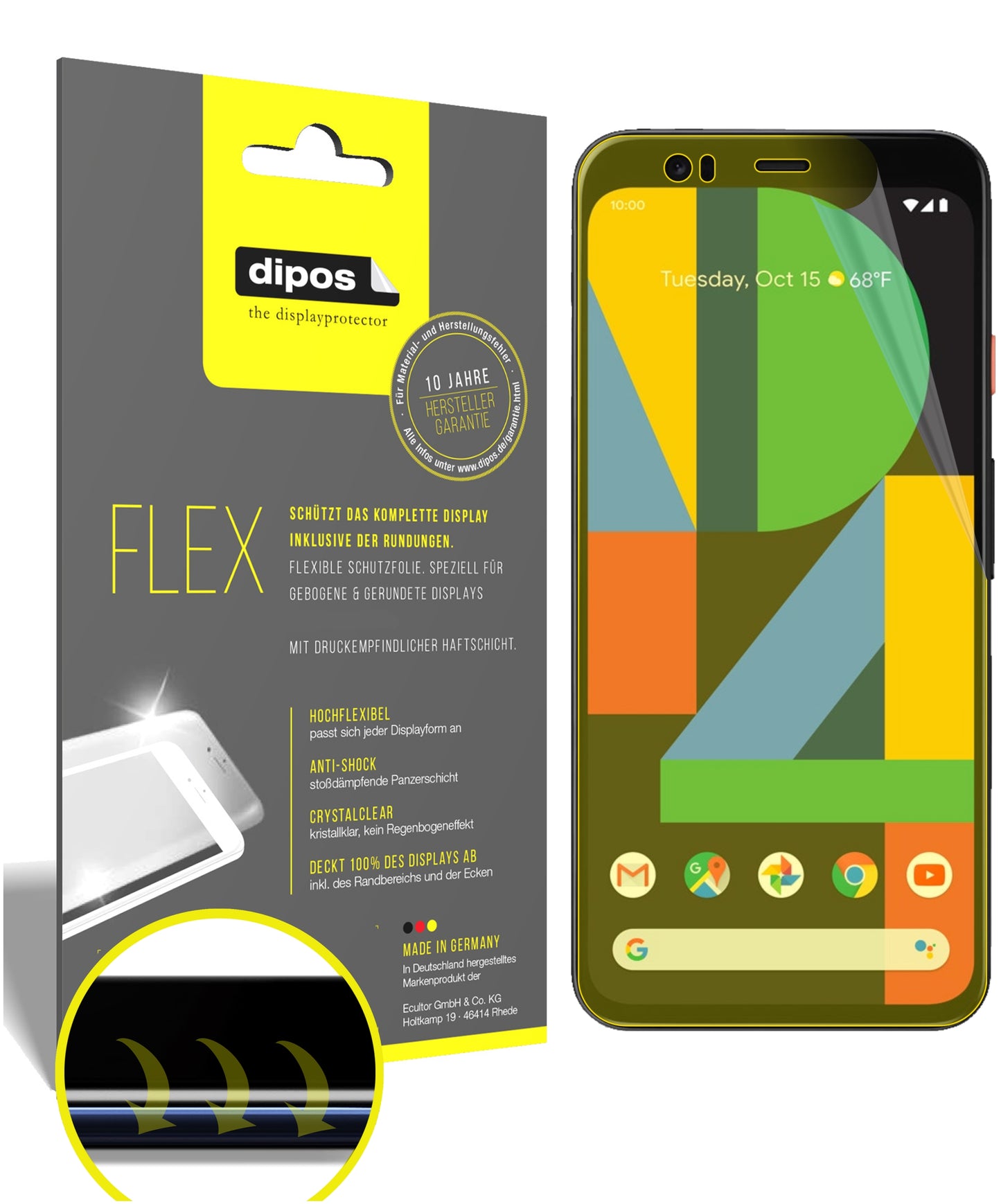 Klare Displayschutzfolie von dipos passend für Google Pixel 4, 100% Displayabdeckung und blasenfreie Montage