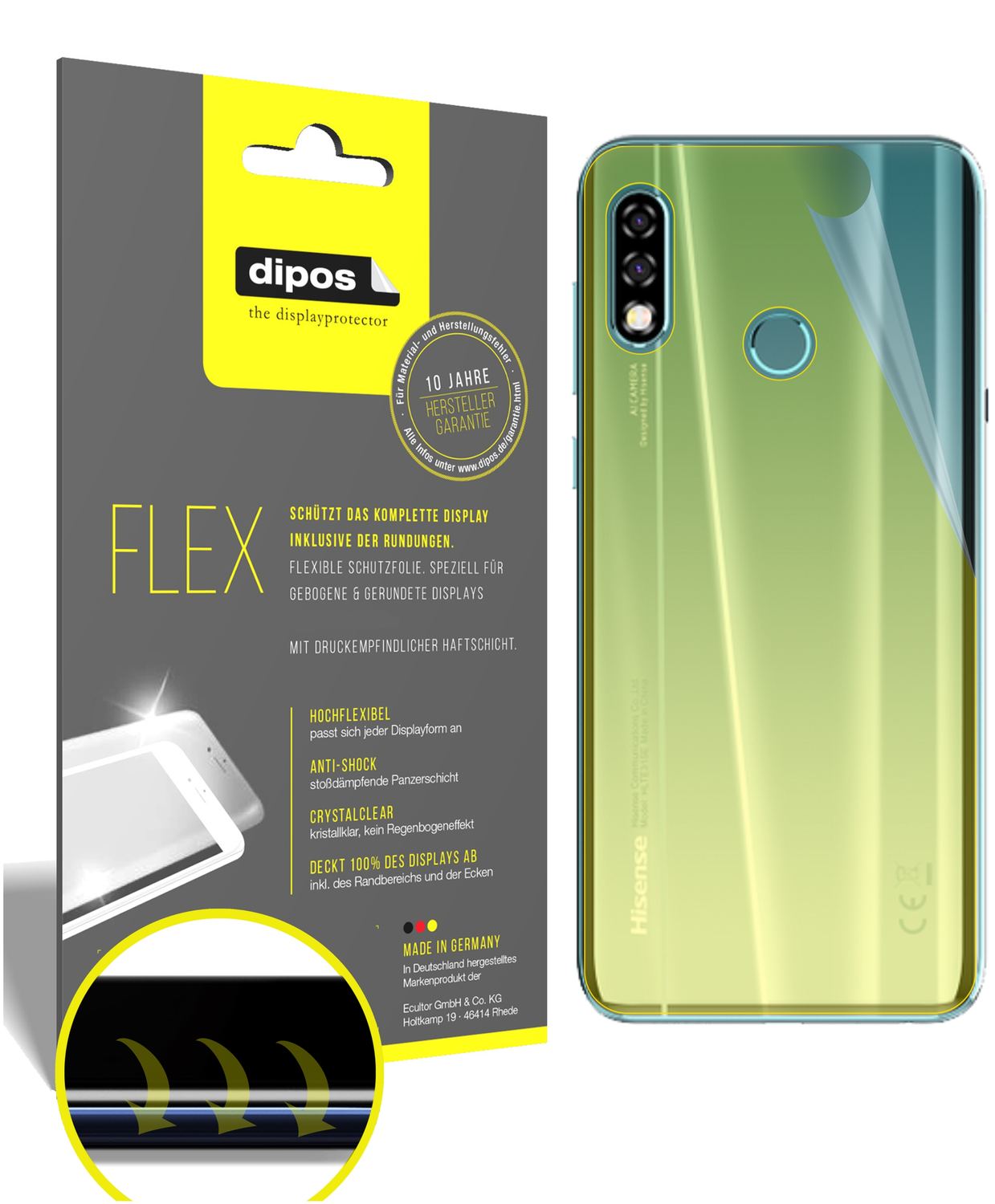 Klare Displayschutzfolie von dipos passend für Hisense Infinity H30 Rückseite, 100% Displayabdeckung und blasenfreie Montage